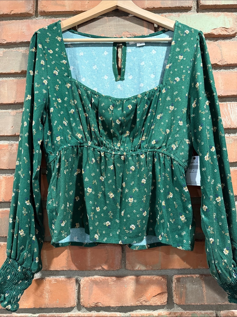 O'Neill Green Floral Peasant Top NWT
